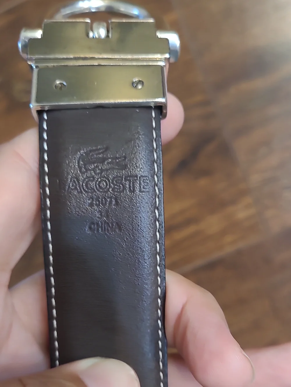 Lacoste Men's Black Leather Belt with Silver Buckle Size M
